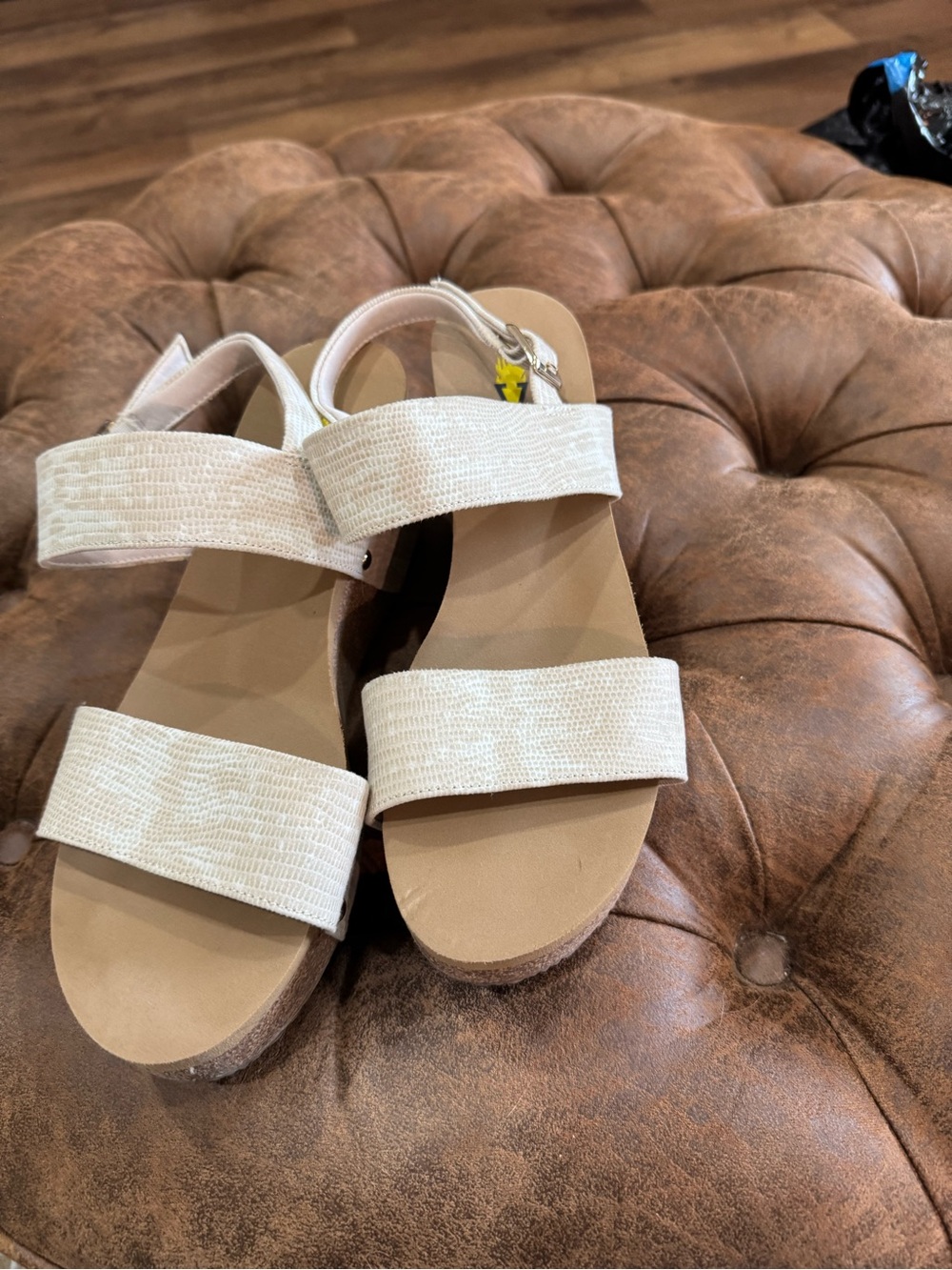 Volatile Cream Textured Double-Strap Sandals